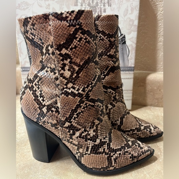 Lulus Shoes - Lulus Essex Tan Snake Mid-Calf Heeled Zip Booties, Women’s Size: 7.5